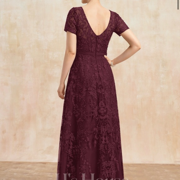 A-line Scoop Illusion Ankle-Length Lace Chiffon Mother of the Bride Dress - Picture 3 of 7